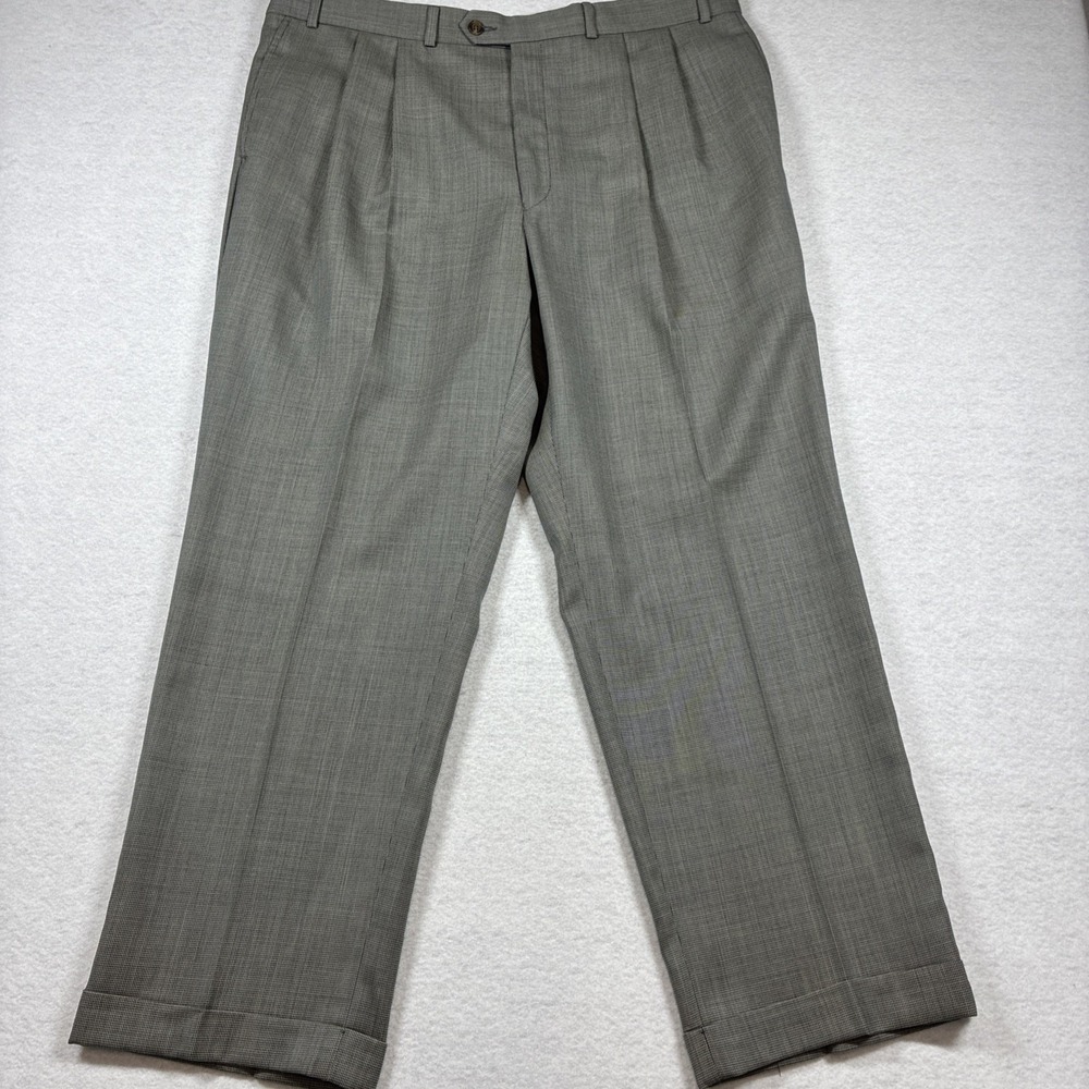 Ralph Ralph Lauren Mens 40x30 Gray Micro‎ Check Wool Pleated Cuffed Dress Pants